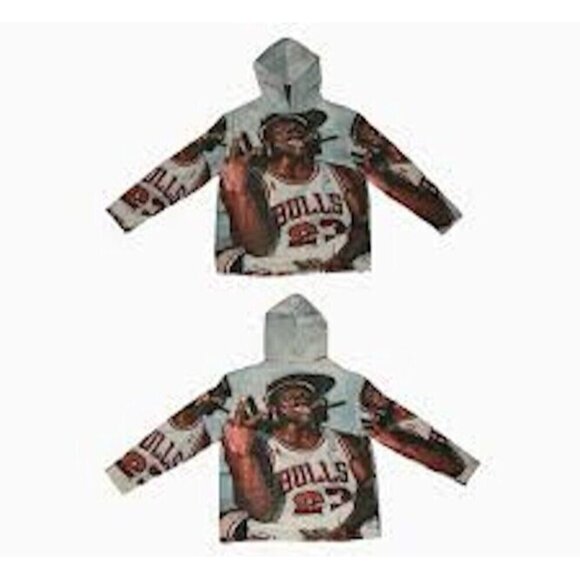 MENS MICHAEL JORDAN 3 PEAT BASKETBALL TAPESTRY ALL OVER HOODIE Size: M - NEW - Picture 2 of 4
